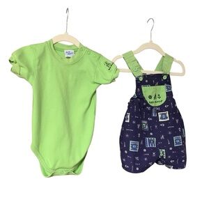 Baby B'gosh Bib Overall Short SetGreen Navy Nautical Print Overall Shortall USA